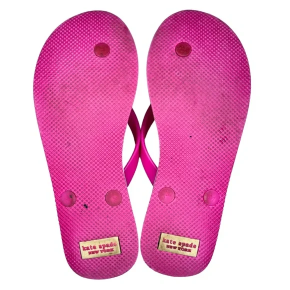 Kate Spade Fifi Flip Flops Sz 7-8 Y2K Pink Bow Embellished Preppy Charm Sandals - Picture 4 of 5